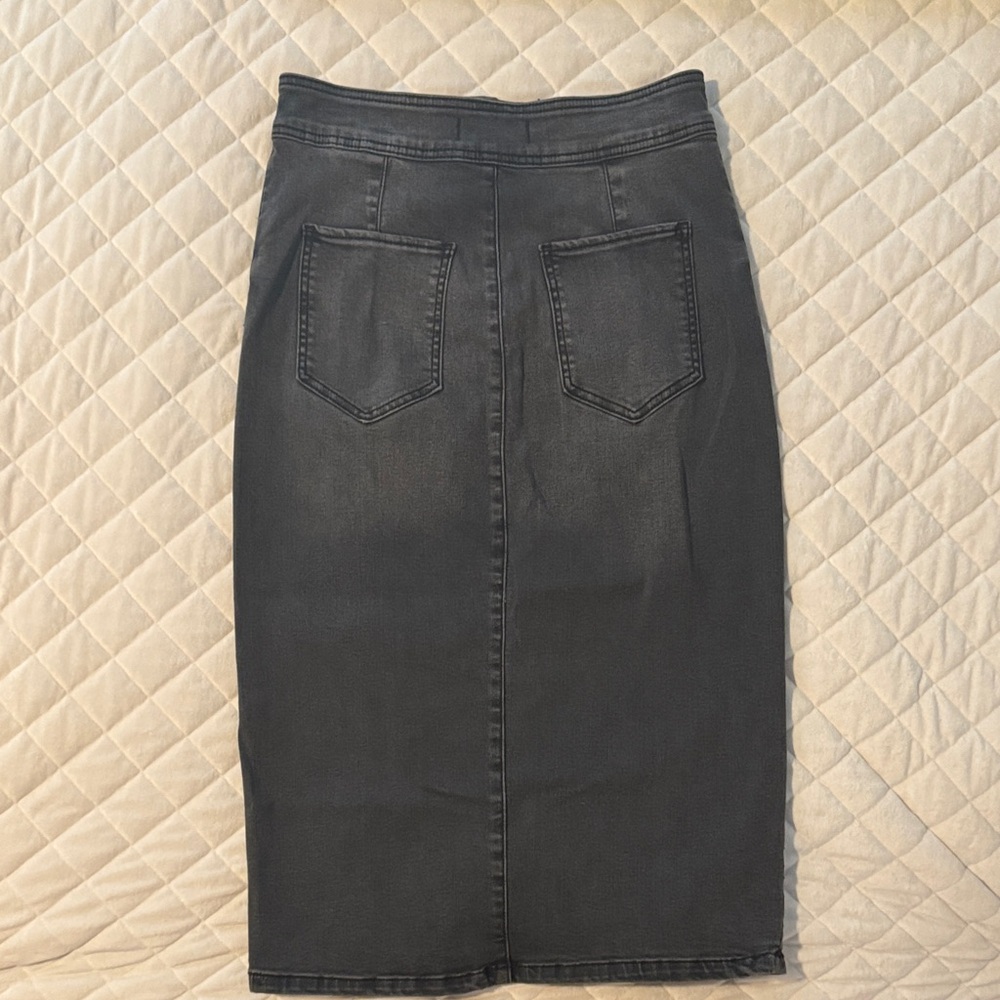 Free People We The Free Maddie Denim Midi Skirt Front Slit Gray - Picture 4 of 8